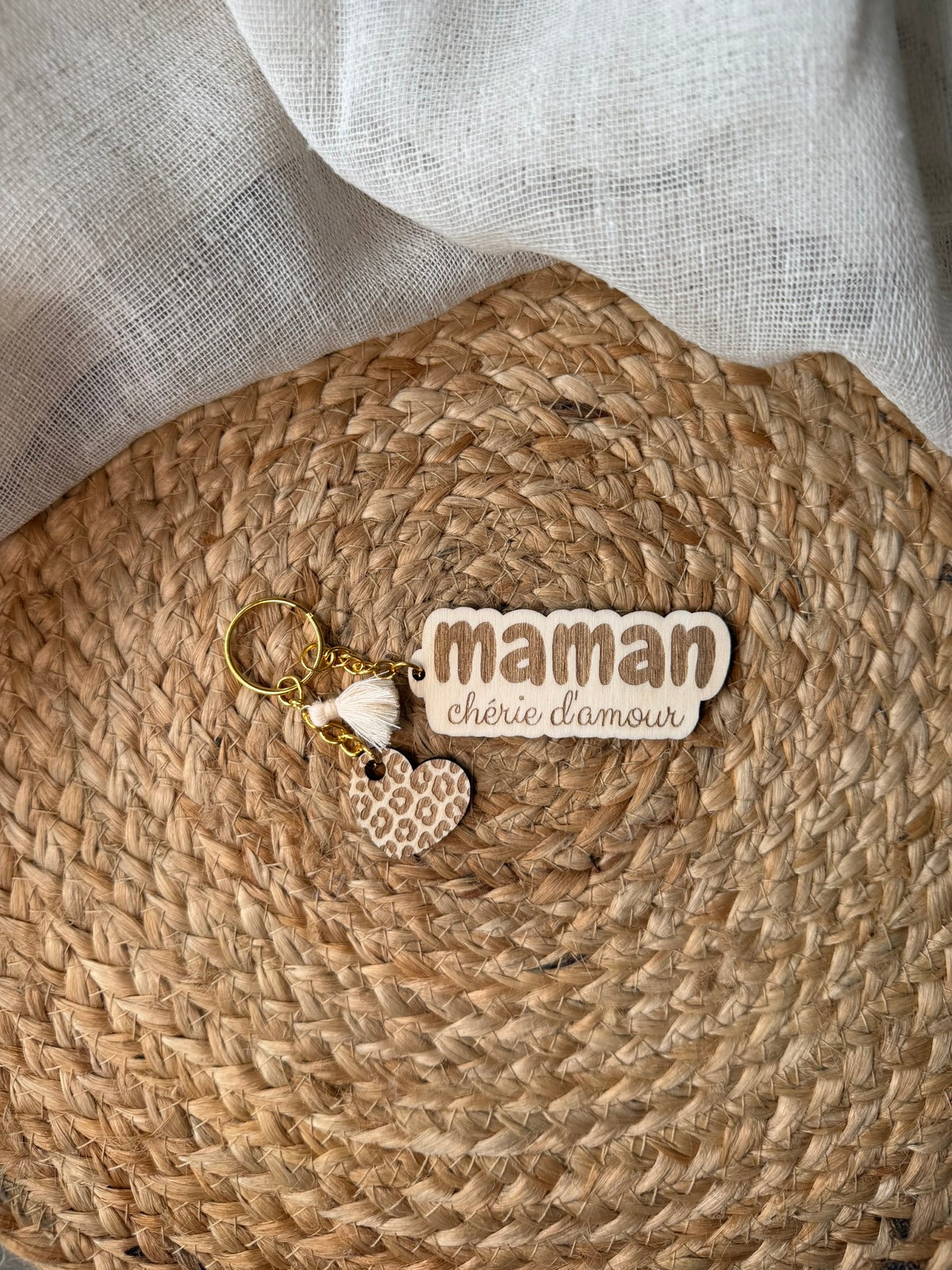 Porte clé maman chérie d'amour + coeur léopard
