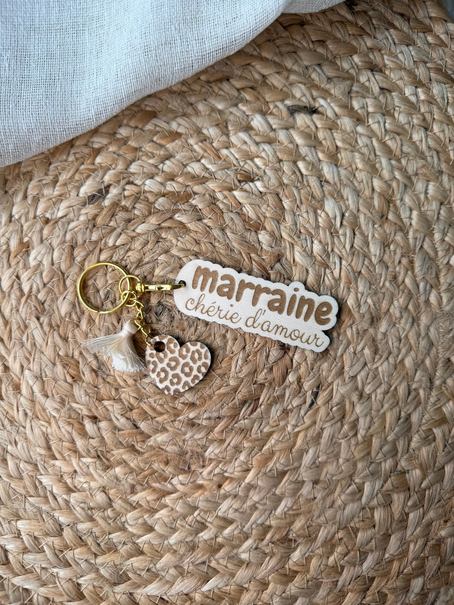 Porte-clé marraine + coeur léopard