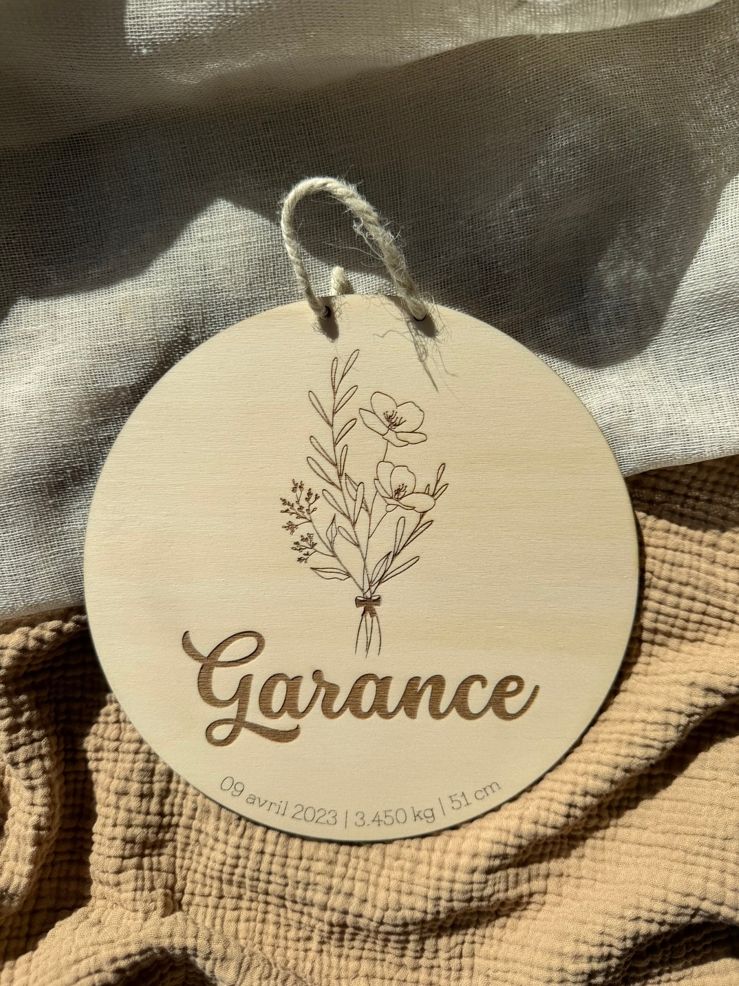 Panneau naissance rond + fleurs