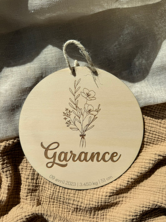 Panneau naissance rond + fleurs